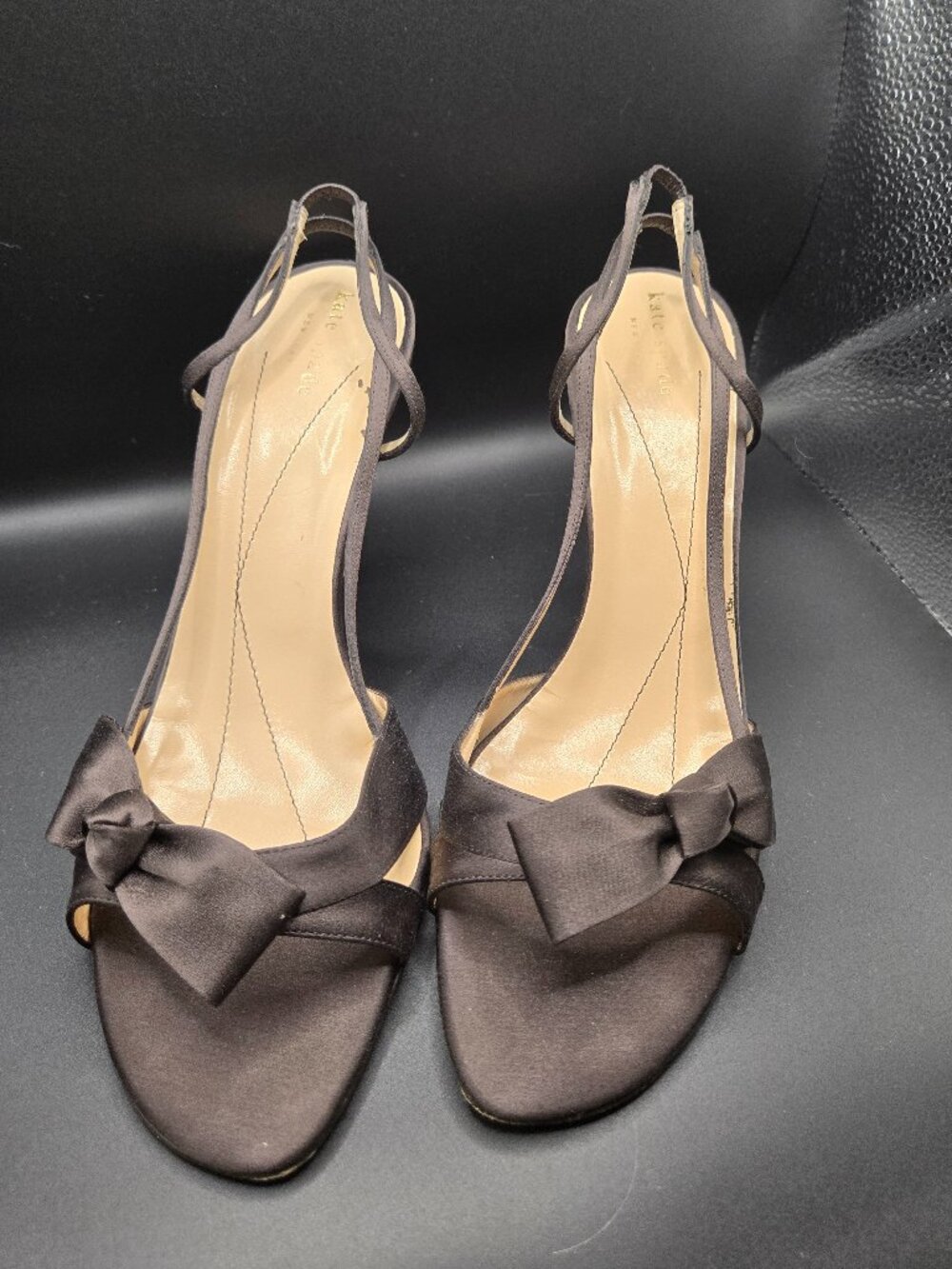 Kate Spade Chocolate Brown Satin Bow Slingback Mules/Heels, size 10